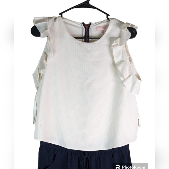 Ted Baker Blue White Textured Jumpsuit , See Measurements EUC
